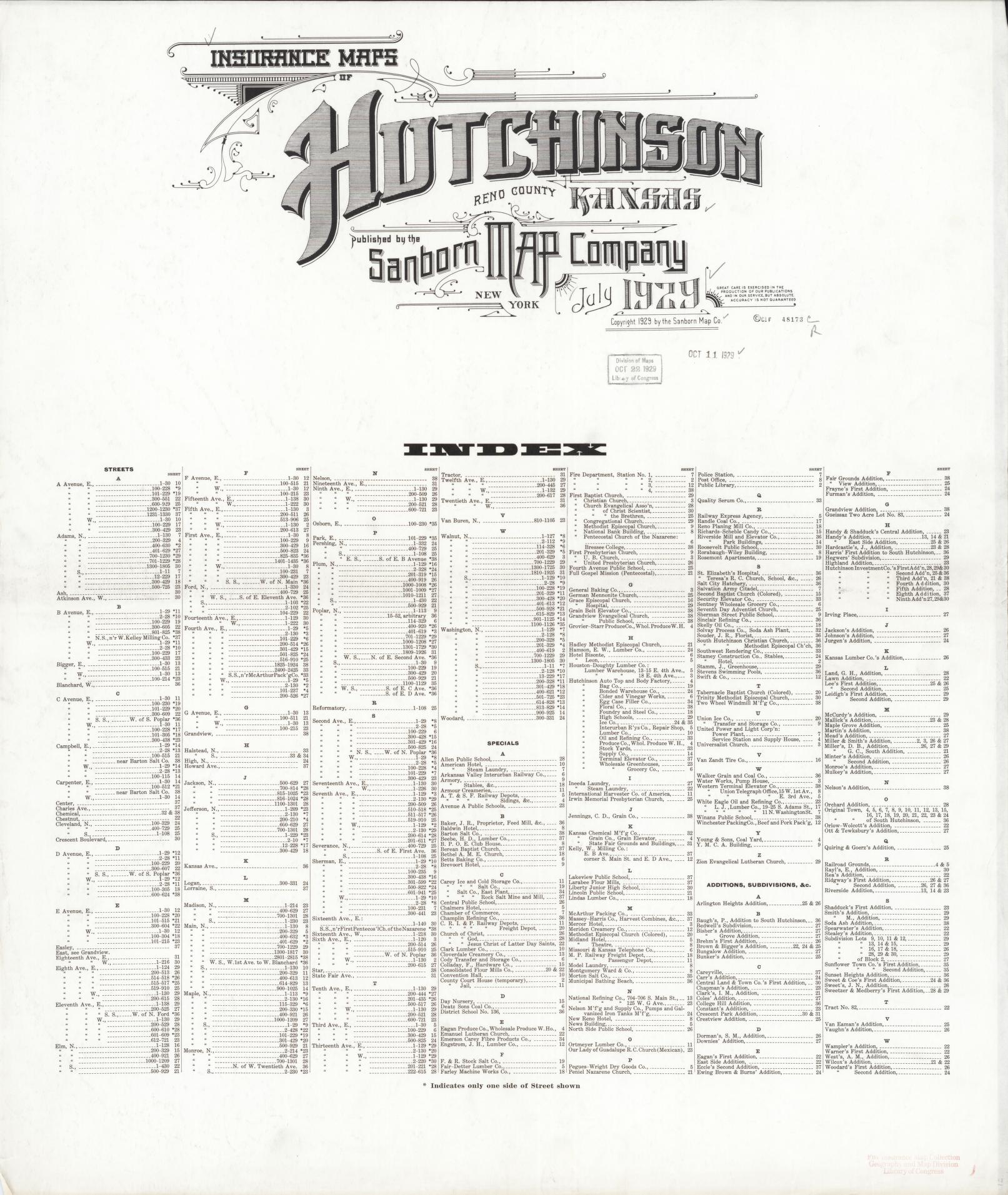 Sanborn Fire Insurance Map from Hutchinson, Reno County, Kansas. (1929) – Historic Sanborn Fire Insurance Map Print