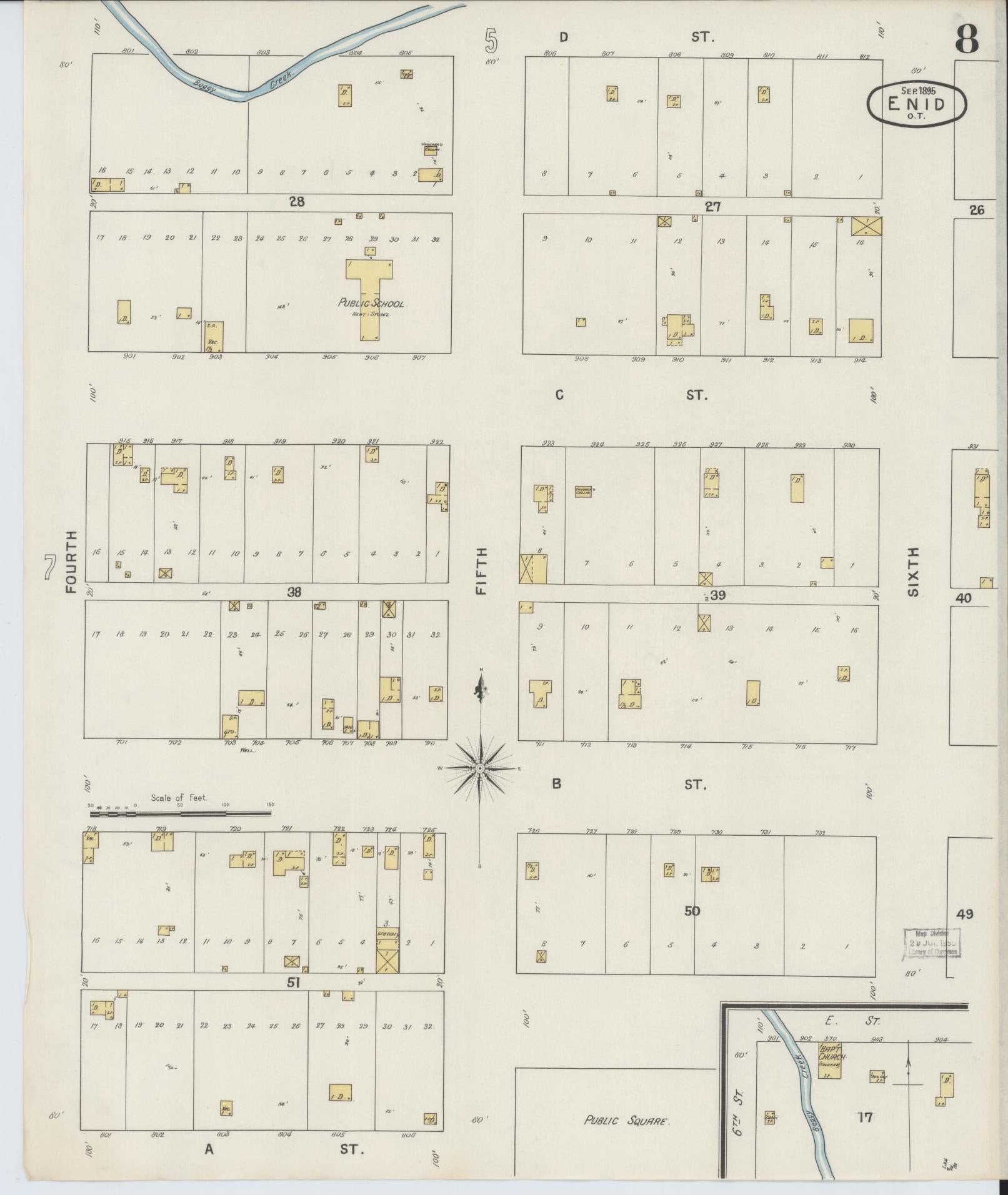 Sanborn Fire Insurance Map from Enid, Garfield County, Oklahoma (1895), Sheet #0008 - Complete Map Set gallery image, historic Sanborn map, vintage wall art, Oklahoma Oklahoma