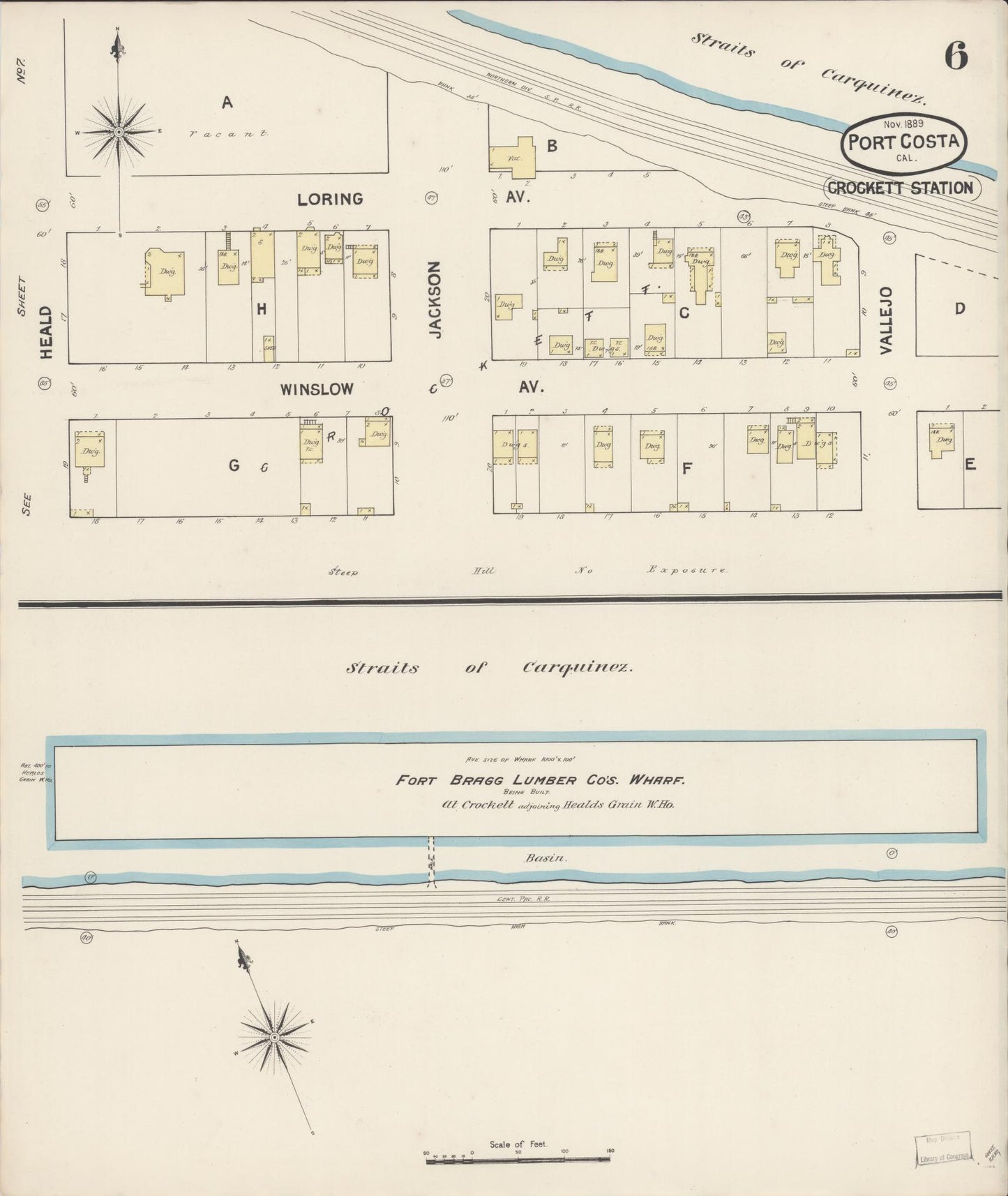 Sanborn Fire Insurance Map from Port Costa, Contra Costa County, California (1889), Sheet #0006 - Complete Map Set gallery image, historic Sanborn map, vintage wall art, California California