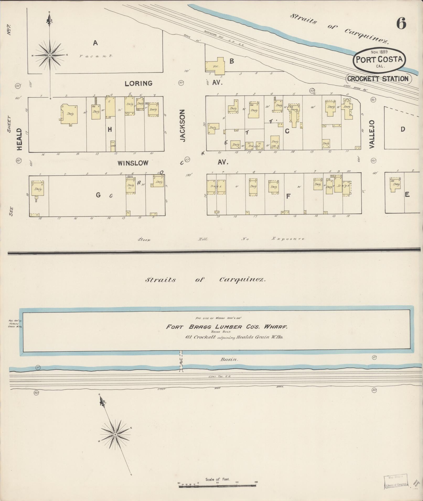 Sanborn Fire Insurance Map from Port Costa, Contra Costa County, California (1889), Sheet #0006 - Complete Map Set gallery image, historic Sanborn map, vintage wall art, California California