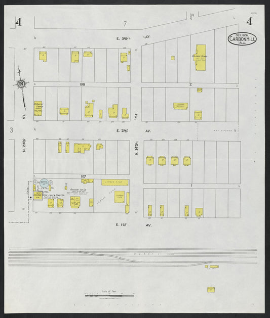 Sanborn Fire Insurance Map from Carbon Hill, Valher County, Alabama (1926), Sheet #0004 - Historic Sanborn Fire Insurance Map Print, vintage old map wall art, antique decor, genealogy gift, Alabama Alabama map