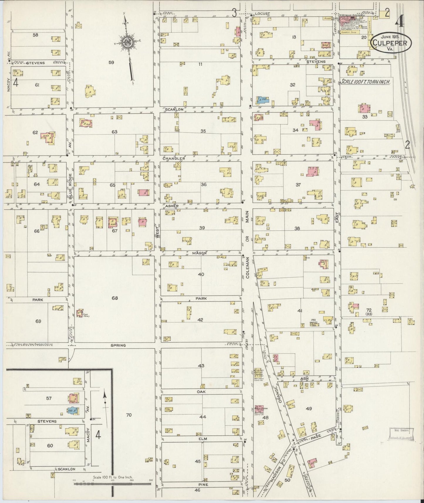 Sanborn Fire Insurance Map from Culpeper, Culpeper County, Virginia (1915), Sheet #0004 - Complete Map Set gallery image, historic Sanborn map, vintage wall art, Virginia Virginia