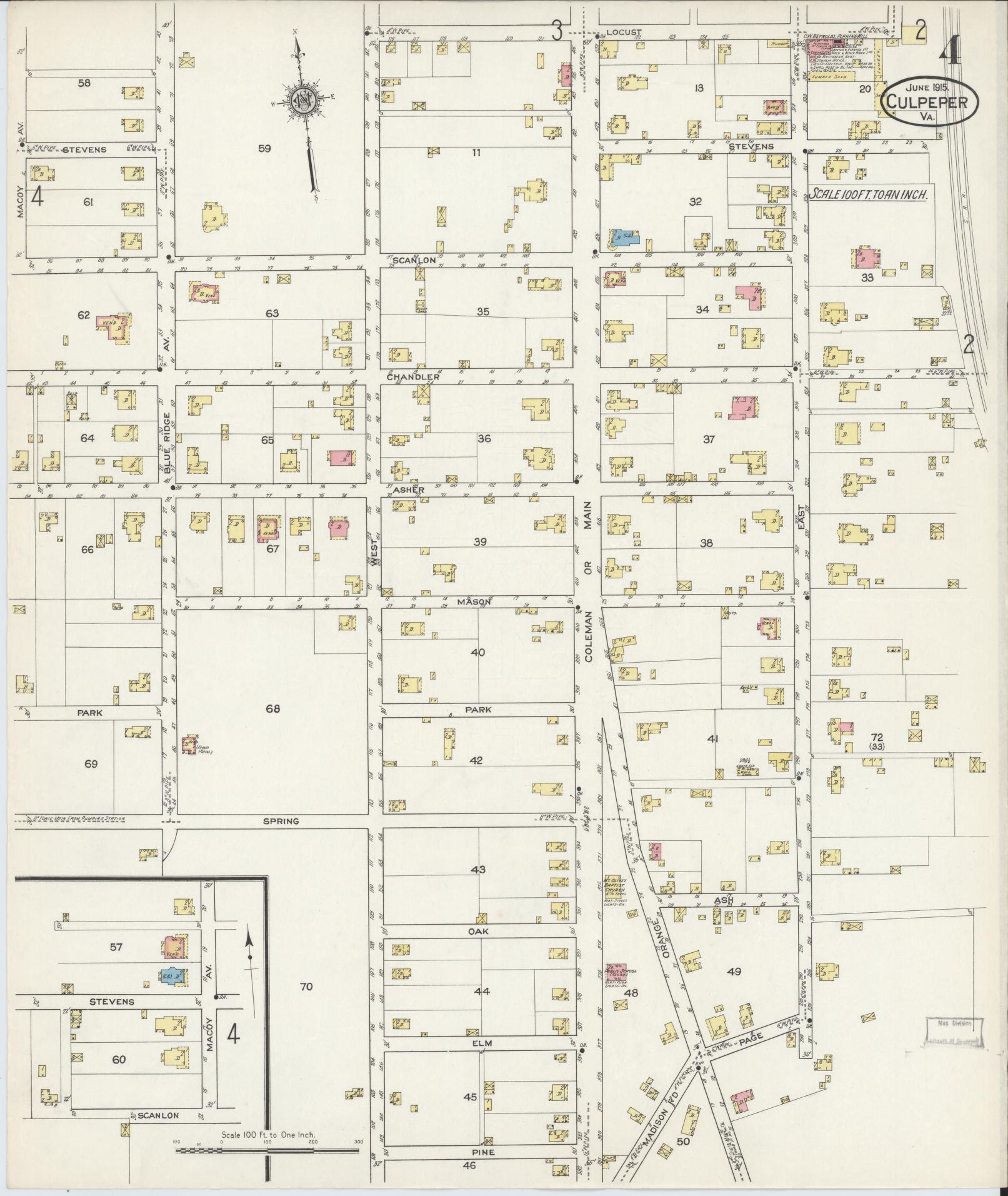 Sanborn Fire Insurance Map from Culpeper, Culpeper County, Virginia (1915), Sheet #0004 - Complete Map Set gallery image, historic Sanborn map, vintage wall art, Virginia Virginia