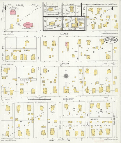 Sanborn Fire Insurance Map from Plattsburg, Clinton County, Missouri (1926), Sheet #0004 - Complete Map Set gallery image, historic Sanborn map, vintage wall art, Missouri Missouri