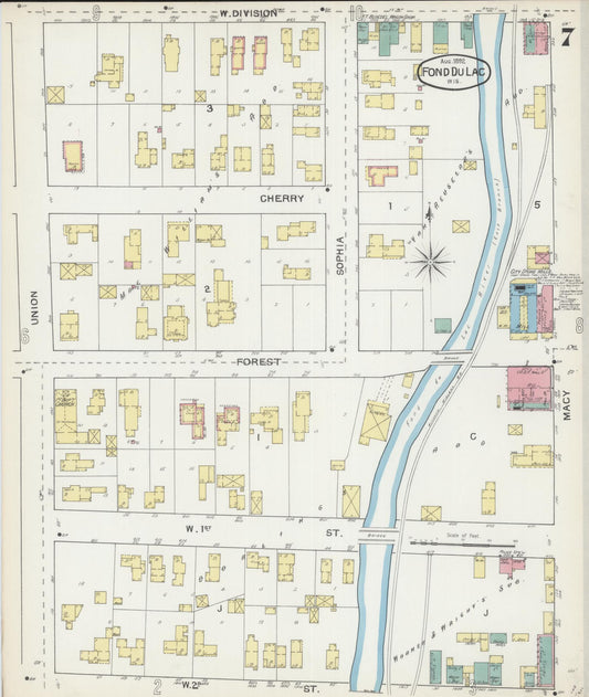 Sanborn Fire Insurance Map from Fond du Lac, Fond du Lac County, Wisconsin (1892), Sheet #0007 - Historic Sanborn Fire Insurance Map Print, vintage old map wall art, antique decor, genealogy gift, Wisconsin Wisconsin map