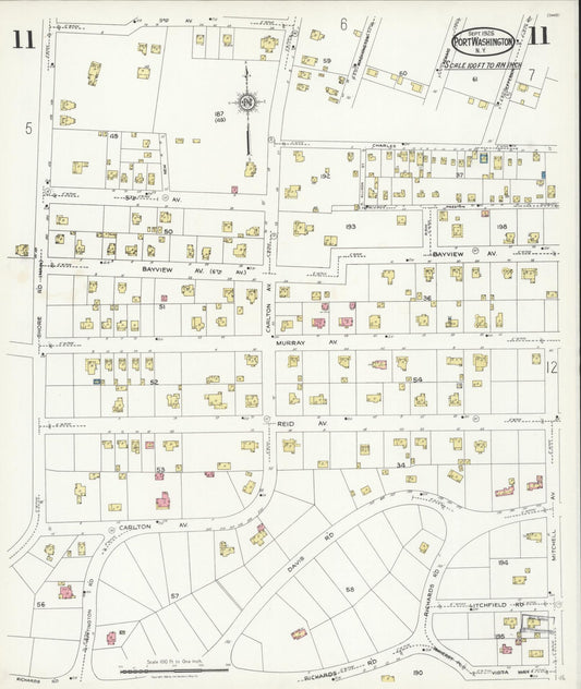 Sanborn Fire Insurance Map from Port Washington, Nassau County, New York (1925), Sheet #0011 - Historic Sanborn Fire Insurance Map Print, vintage old map wall art, antique decor, genealogy gift, New York New York map