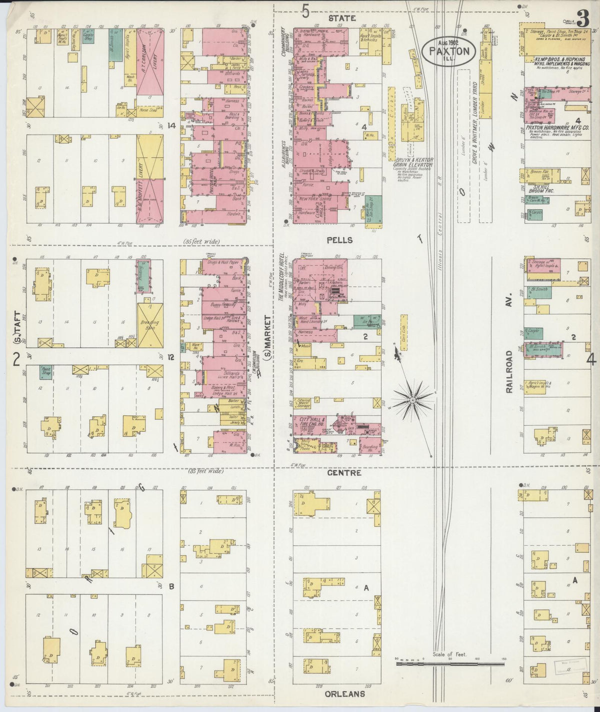 Sanborn Fire Insurance Map from Paxton, Ford County, Illinois (1902), Sheet #0003 - Complete Map Set gallery image, historic Sanborn map, vintage wall art, Illinois Illinois