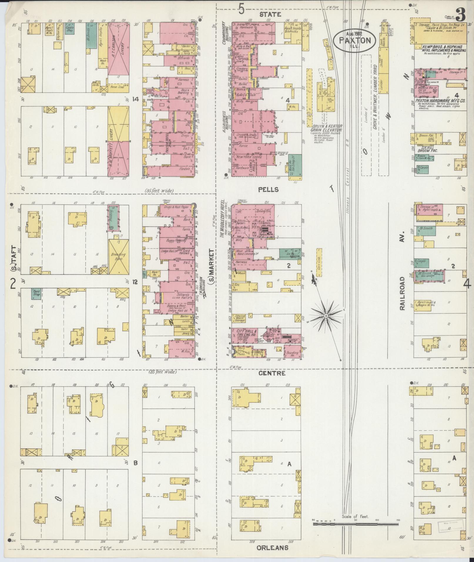 Sanborn Fire Insurance Map from Paxton, Ford County, Illinois (1902), Sheet #0003 - Complete Map Set gallery image, historic Sanborn map, vintage wall art, Illinois Illinois