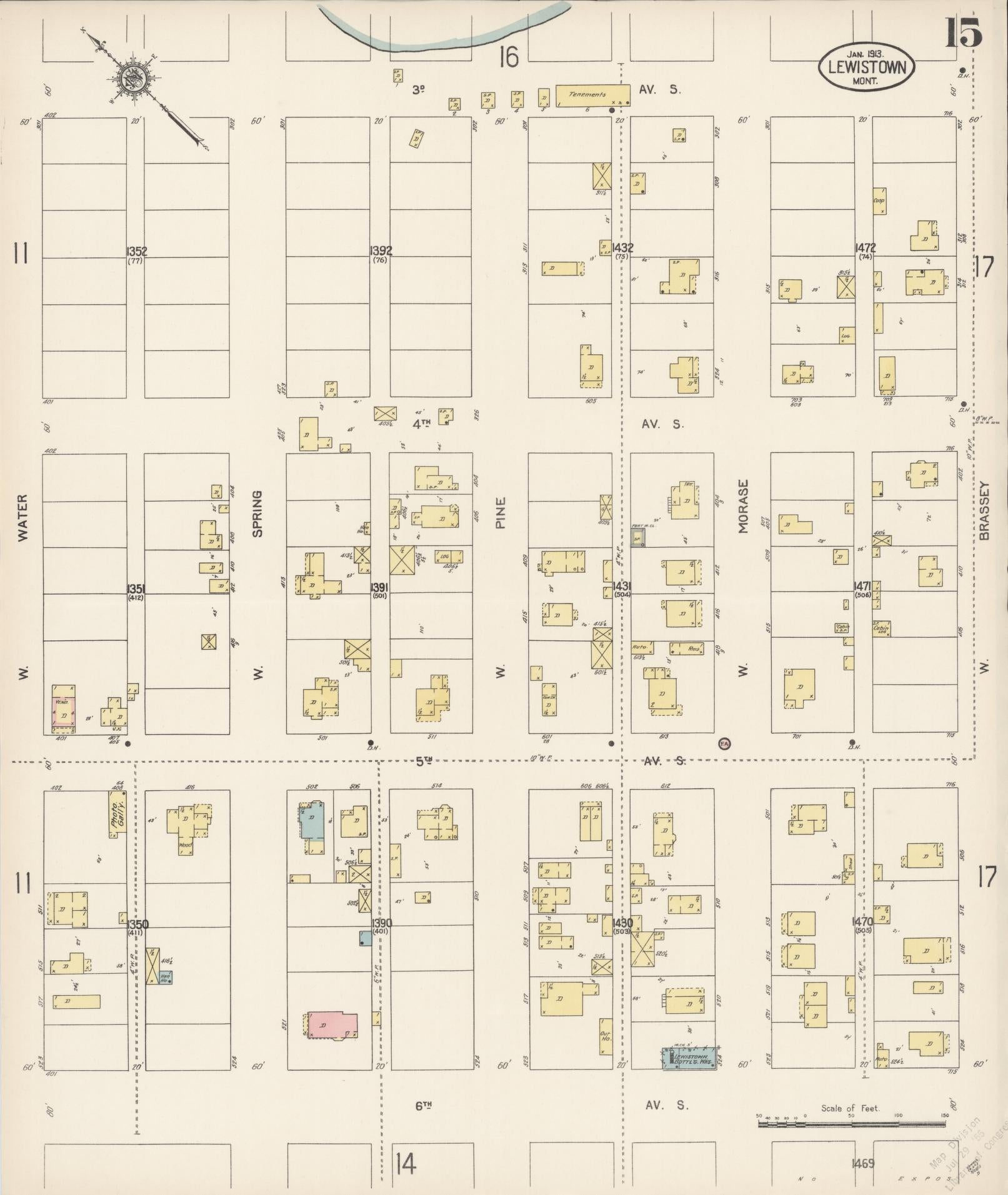 Sanborn Fire Insurance Map from Lewistown, Fergus County, Montana (1913), Sheet #0015 - Complete Map Set gallery image, historic Sanborn map, vintage wall art, Montana Montana