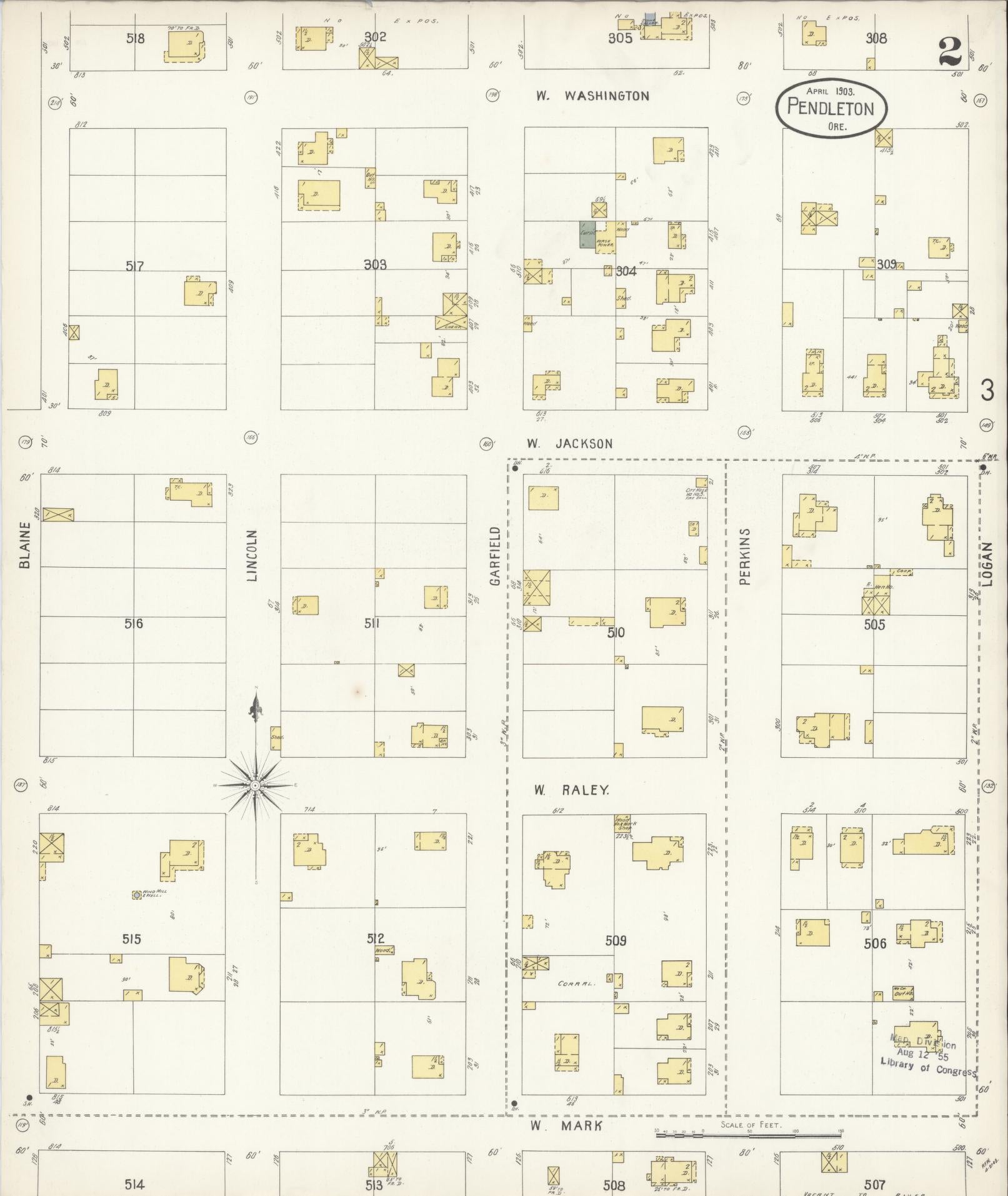 Sanborn Fire Insurance Map from Pendleton, Umatilla County, Oregon (1903), Sheet #0002 - Historic Sanborn Fire Insurance Map Print, vintage old map wall art, antique decor, genealogy gift, Oregon Oregon map