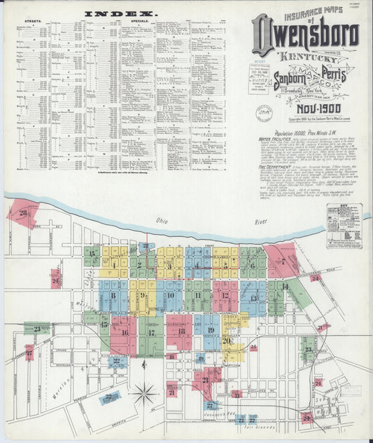 Sanborn Fire Insurance Map from Owensboro, Daviess County, Kentucky (1900), Sheet #0001 - Historic Sanborn Fire Insurance Map Print, vintage old map wall art, antique decor, genealogy gift, Kentucky Kentucky map