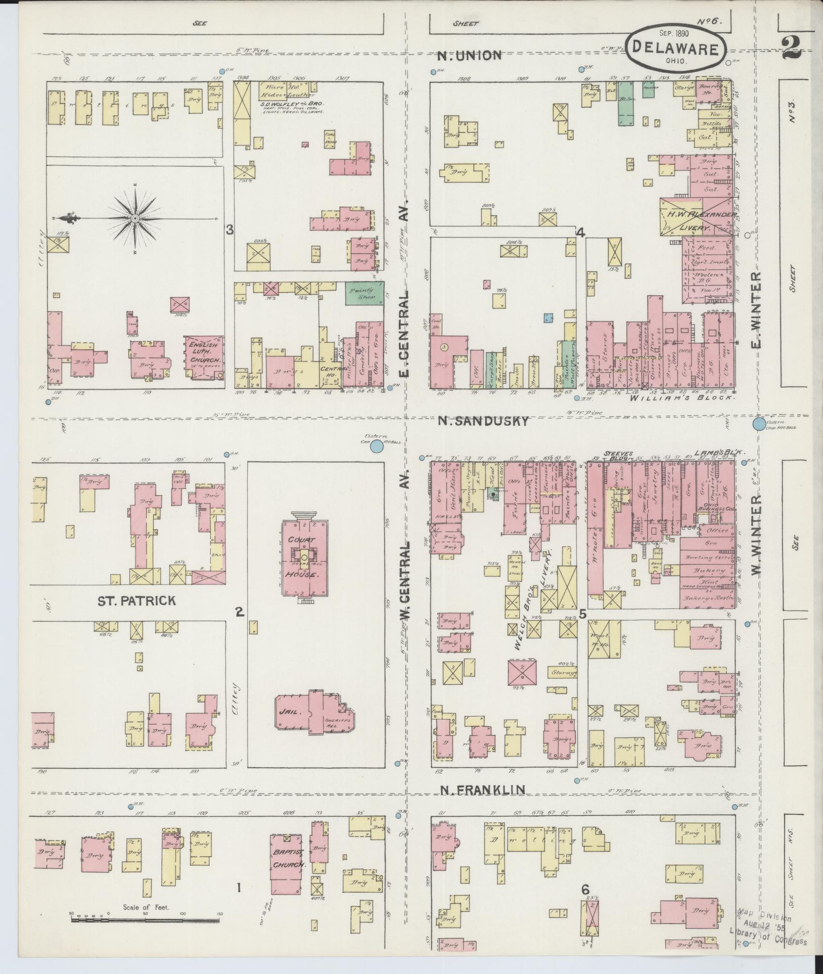 Sanborn Fire Insurance Map from Delaware, Delaware County, Ohio (1890), Sheet #0002 - Complete Map Set gallery image, historic Sanborn map, vintage wall art, Ohio Ohio
