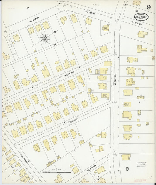 Sanborn Fire Insurance Map from Jackson, Hinds County, Mississippi (1904), Sheet #0009 - Historic Sanborn Fire Insurance Map Print, vintage old map wall art, antique decor, genealogy gift, Mississippi Mississippi map