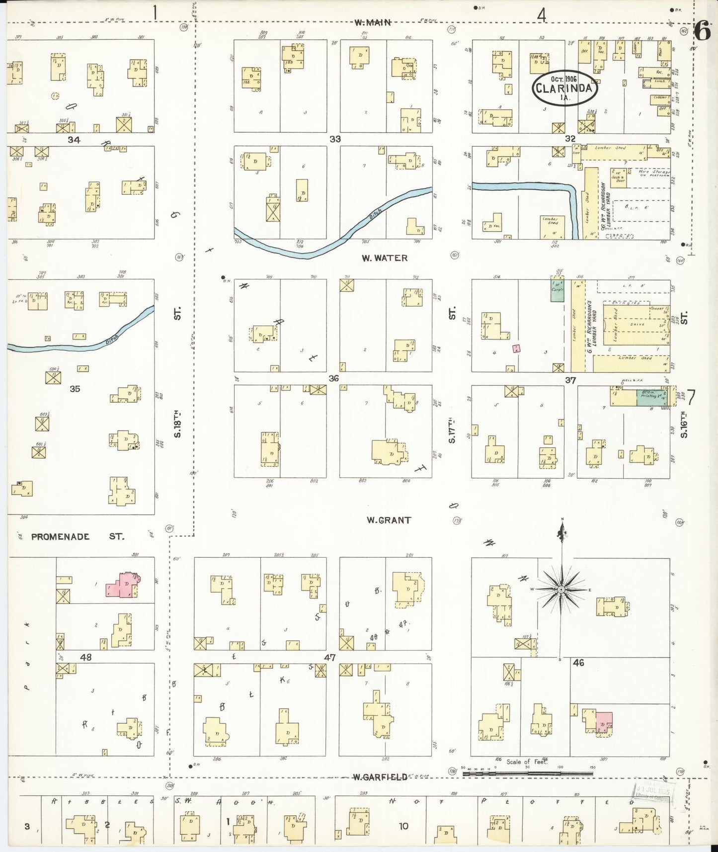 Sanborn Fire Insurance Map from Clarinda, Page County, Iowa (1906), Sheet #0006 - Historic Sanborn Fire Insurance Map Print, vintage old map wall art