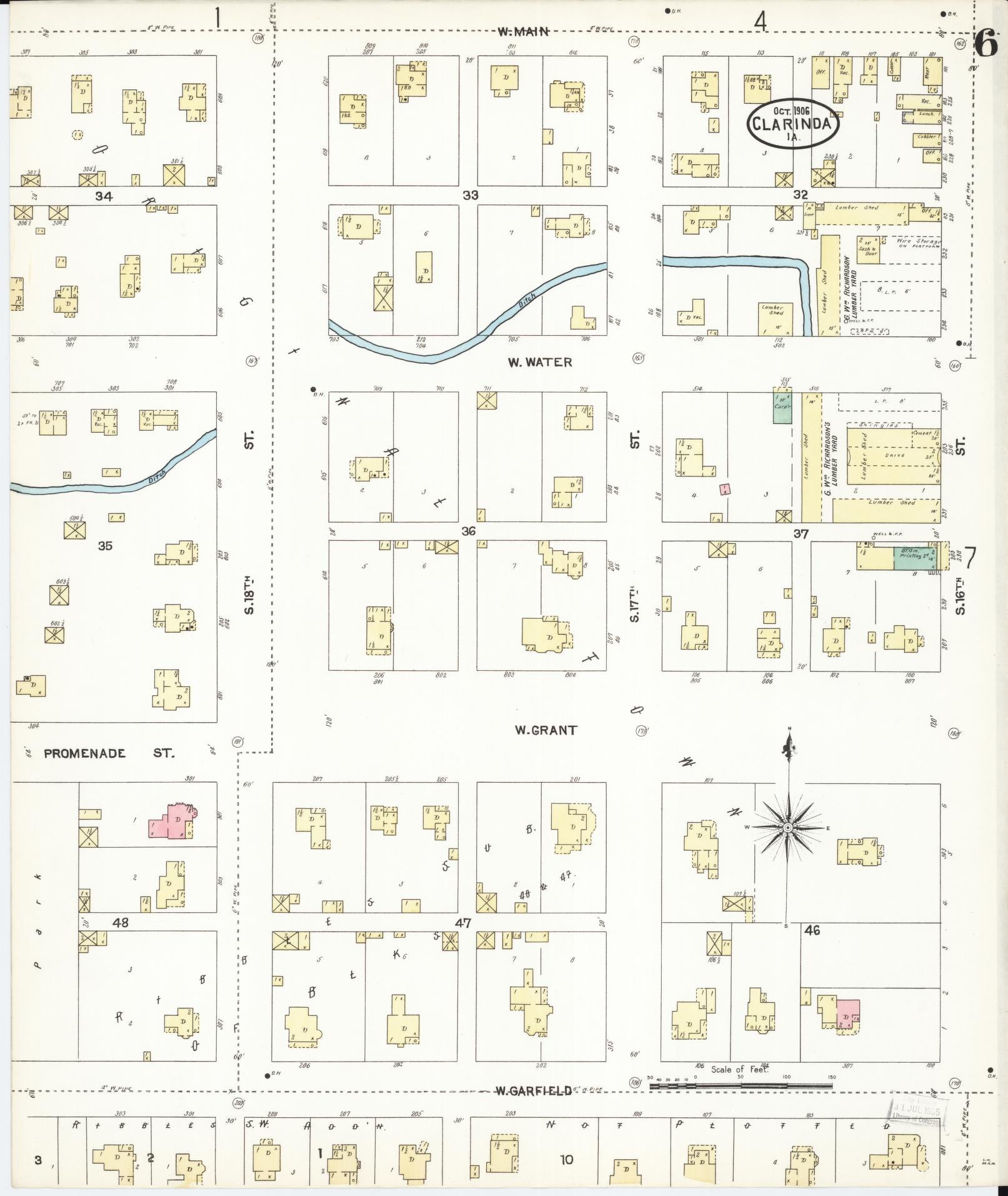 Sanborn Fire Insurance Map from Clarinda, Page County, Iowa (1906), Sheet #0006 - Historic Sanborn Fire Insurance Map Print, vintage old map wall art