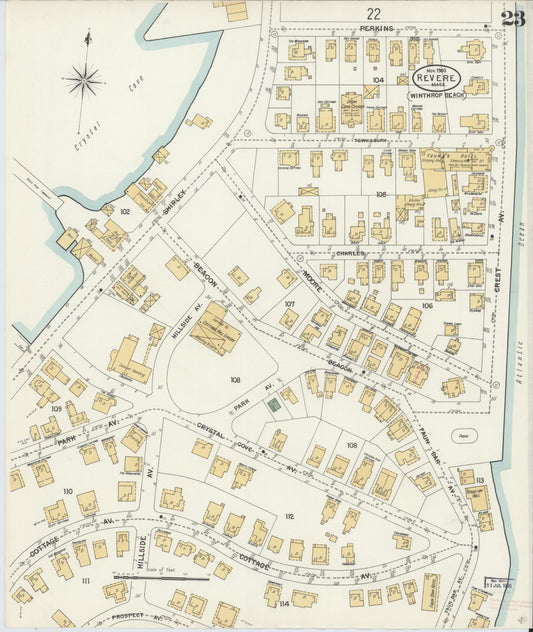 Sanborn Fire Insurance Map from Revere, Suffolk County, Massachusetts (1900), Sheet #0023 - Historic Sanborn Fire Insurance Map Print, vintage old map wall art, antique decor, genealogy gift, Massachusetts Massachusetts map