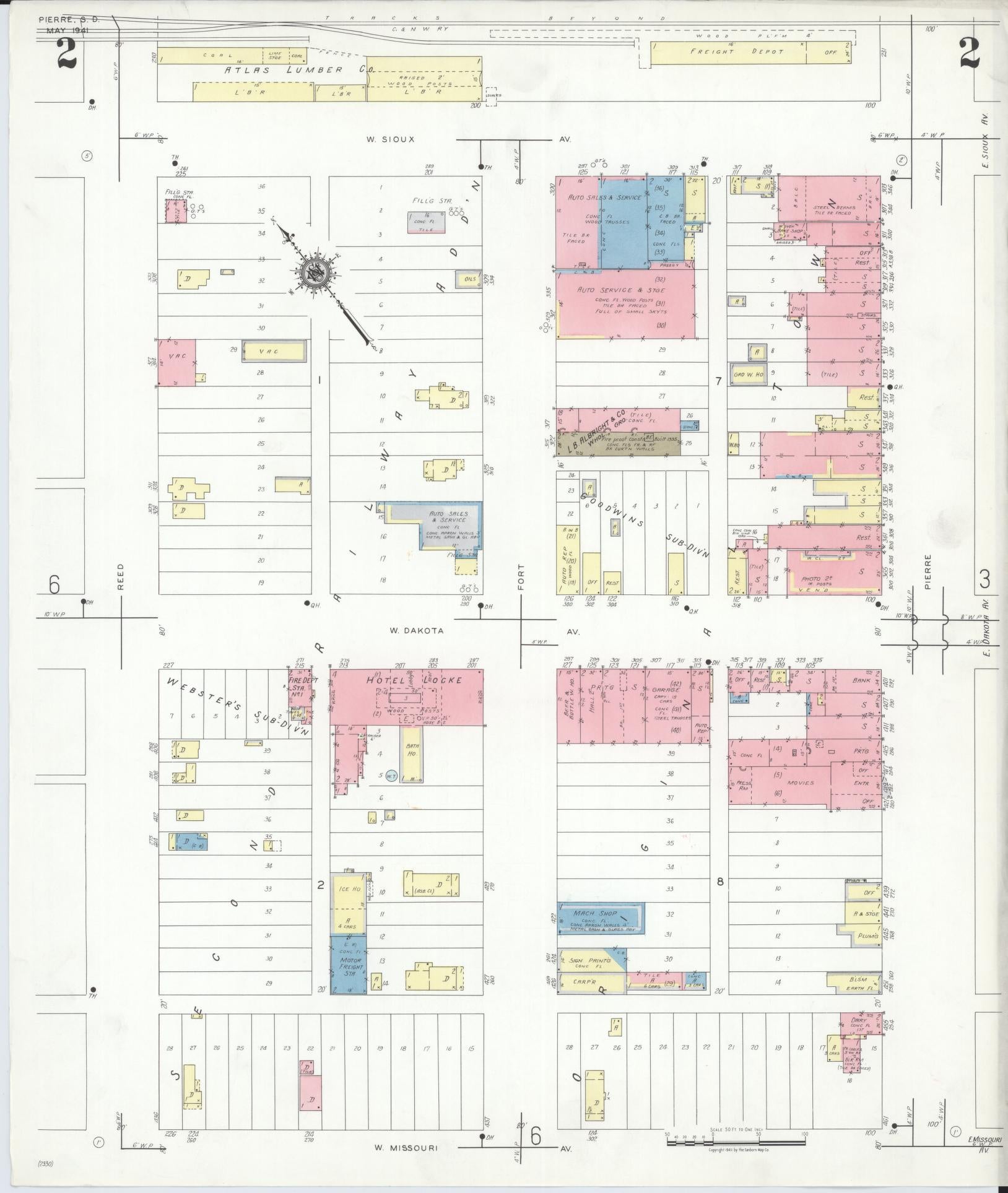 Sanborn Fire Insurance Map from Pierre, Hughes County, South Dakota (1941), Sheet #0002 - Complete Map Set gallery image, historic Sanborn map, vintage wall art, South Dakota South Dakota