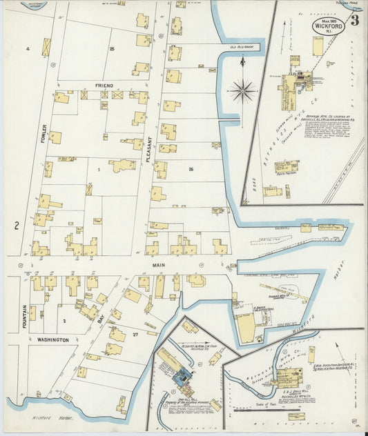 Sanborn Fire Insurance Map from Wickford, Washington County, Rhode Island (1903), Sheet #0003 - Historic Sanborn Fire Insurance Map Print, vintage old map wall art, antique decor, genealogy gift, Rhode Island Rhode Island map