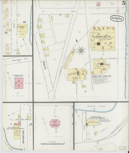 Sanborn Fire Insurance Map from Aurora, Dearborn County, Indiana (1887), Sheet #0005 - Historic Sanborn Fire Insurance Map Print, vintage old map wall art, antique decor, genealogy gift, Indiana Indiana map