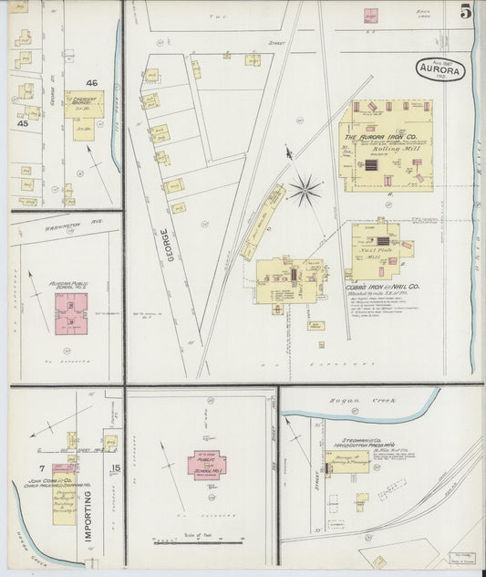 Sanborn Fire Insurance Map from Aurora, Dearborn County, Indiana (1887), Sheet #0005 - Historic Sanborn Fire Insurance Map Print, vintage old map wall art, antique decor, genealogy gift, Indiana Indiana map