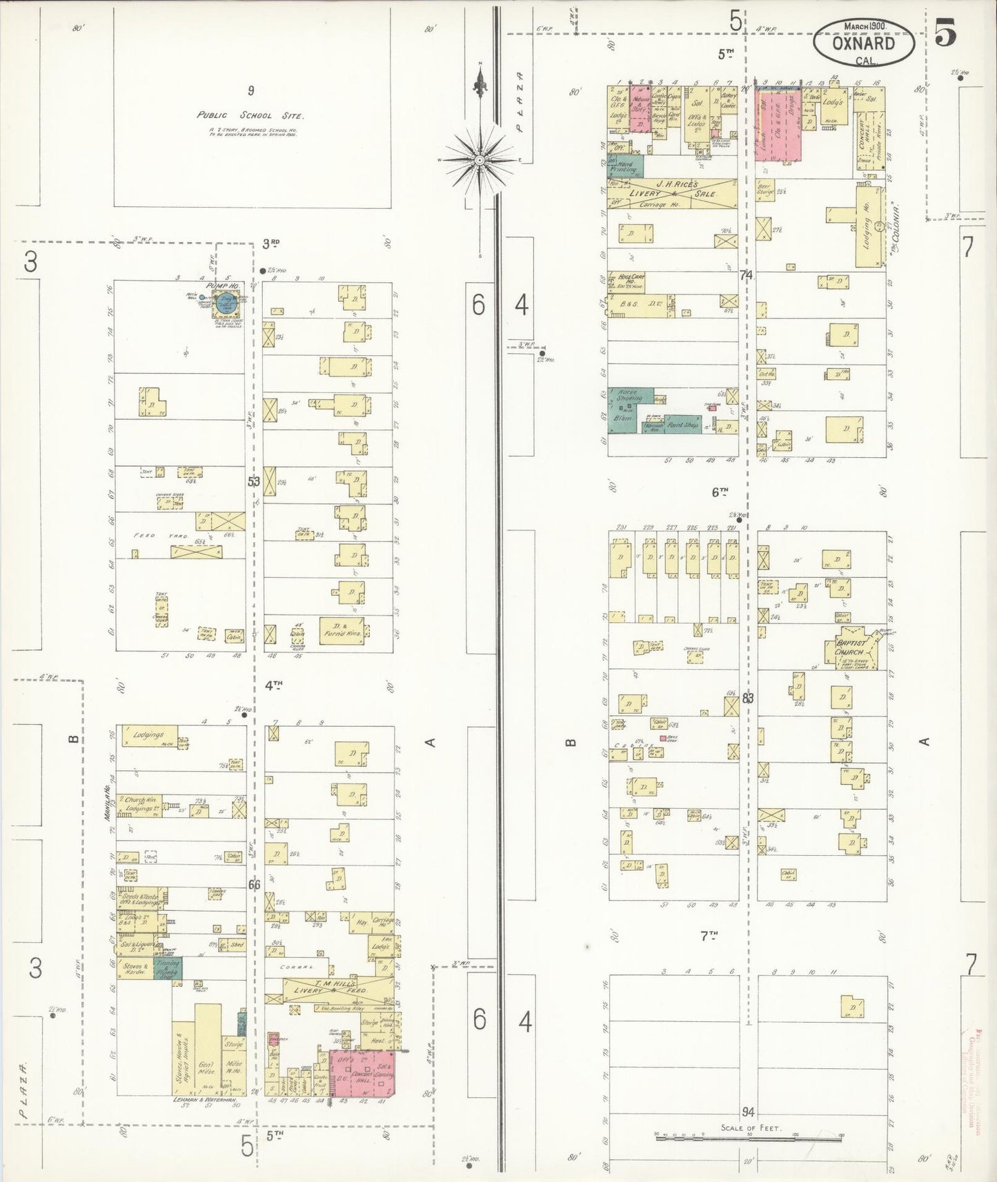 Sanborn Fire Insurance Map from Oxnard, Ventura County, California (1900), Sheet #0005 - Complete Map Set gallery image, historic Sanborn map, vintage wall art, California California