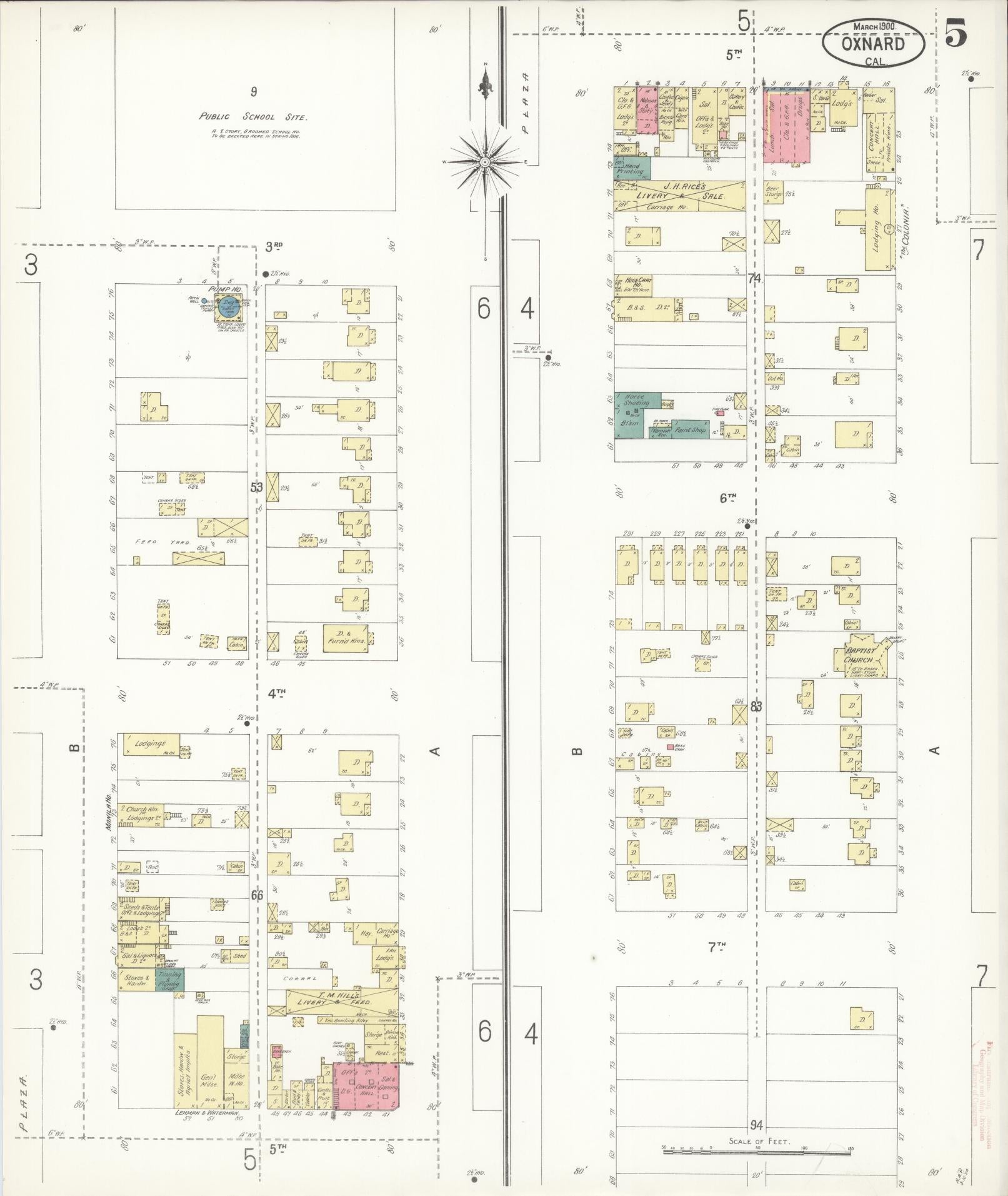 Sanborn Fire Insurance Map from Oxnard, Ventura County, California (1900), Sheet #0005 - Complete Map Set gallery image, historic Sanborn map, vintage wall art, California California