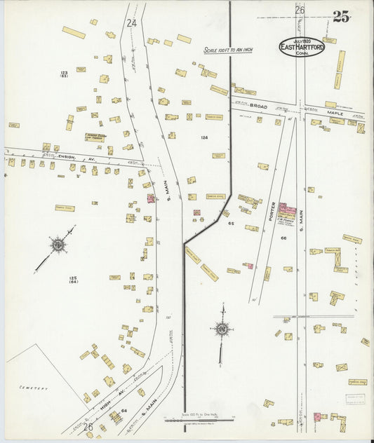 Sanborn Fire Insurance Map from East Hartford, Hartford County, Connecticut (1920), Sheet #0025 - Historic Sanborn Fire Insurance Map Print, vintage old map wall art, antique decor, genealogy gift, Connecticut Connecticut map