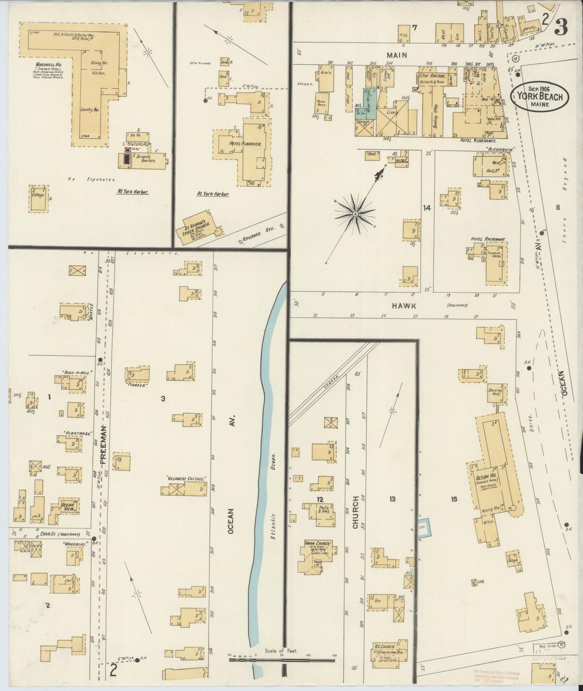 Sanborn Fire Insurance Map from York Beach, York County, Maine (1906), Sheet #0003 - Historic Sanborn Fire Insurance Map Print, vintage old map wall art, antique decor, genealogy gift, Maine Maine map