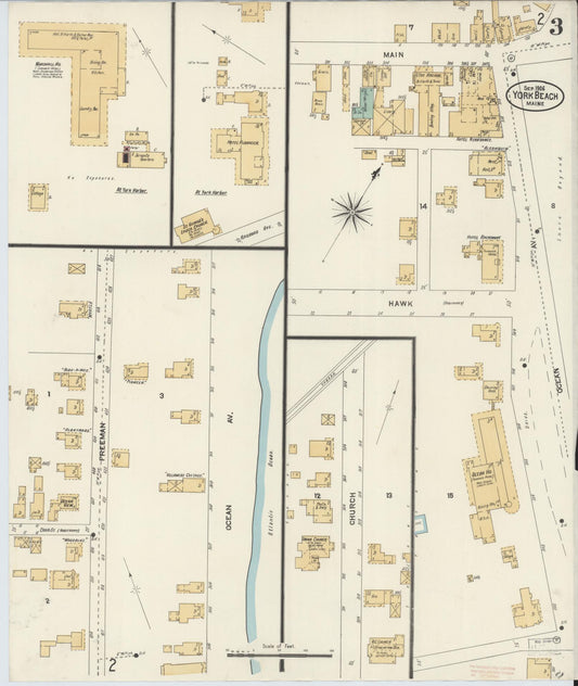 Sanborn Fire Insurance Map from York Beach, York County, Maine (1906), Sheet #0003 - Historic Sanborn Fire Insurance Map Print, vintage old map wall art, antique decor, genealogy gift, Maine Maine map