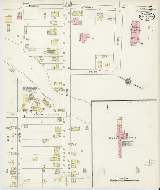 Sanborn Fire Insurance Map from Matawan, Monmouth County, New Jersey (1914), Sheet #0005 - Historic Sanborn Fire Insurance Map Print, vintage old map wall art, antique decor, genealogy gift, New Jersey New Jersey map