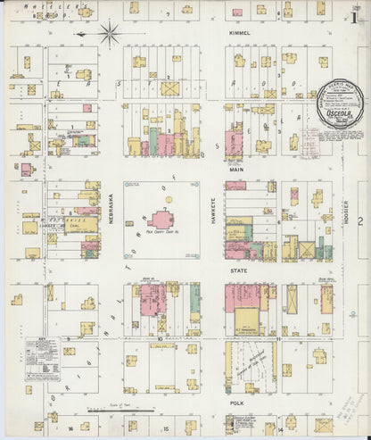 Sanborn Fire Insurance Map from Osceola, Polk County, Nebraska (1899), Sheet #0001 - Complete Map Set gallery image, historic Sanborn map, vintage wall art, Nebraska Nebraska