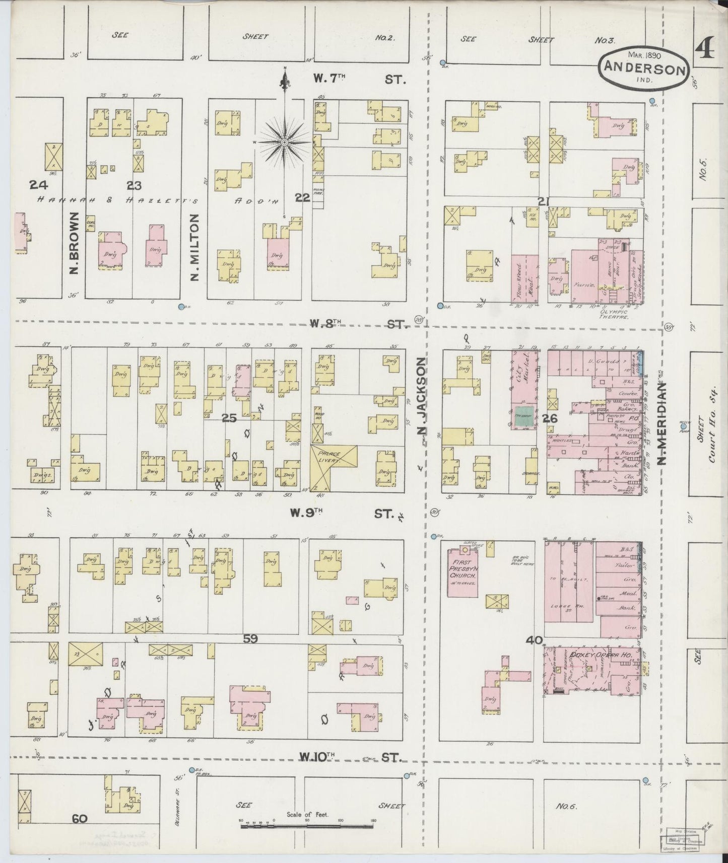 Sanborn Fire Insurance Map from Anderson, Madison County, Indiana (1890), Sheet #0004 - Historic Sanborn Fire Insurance Map Print, vintage old map wall art, antique decor, genealogy gift, Indiana Indiana map