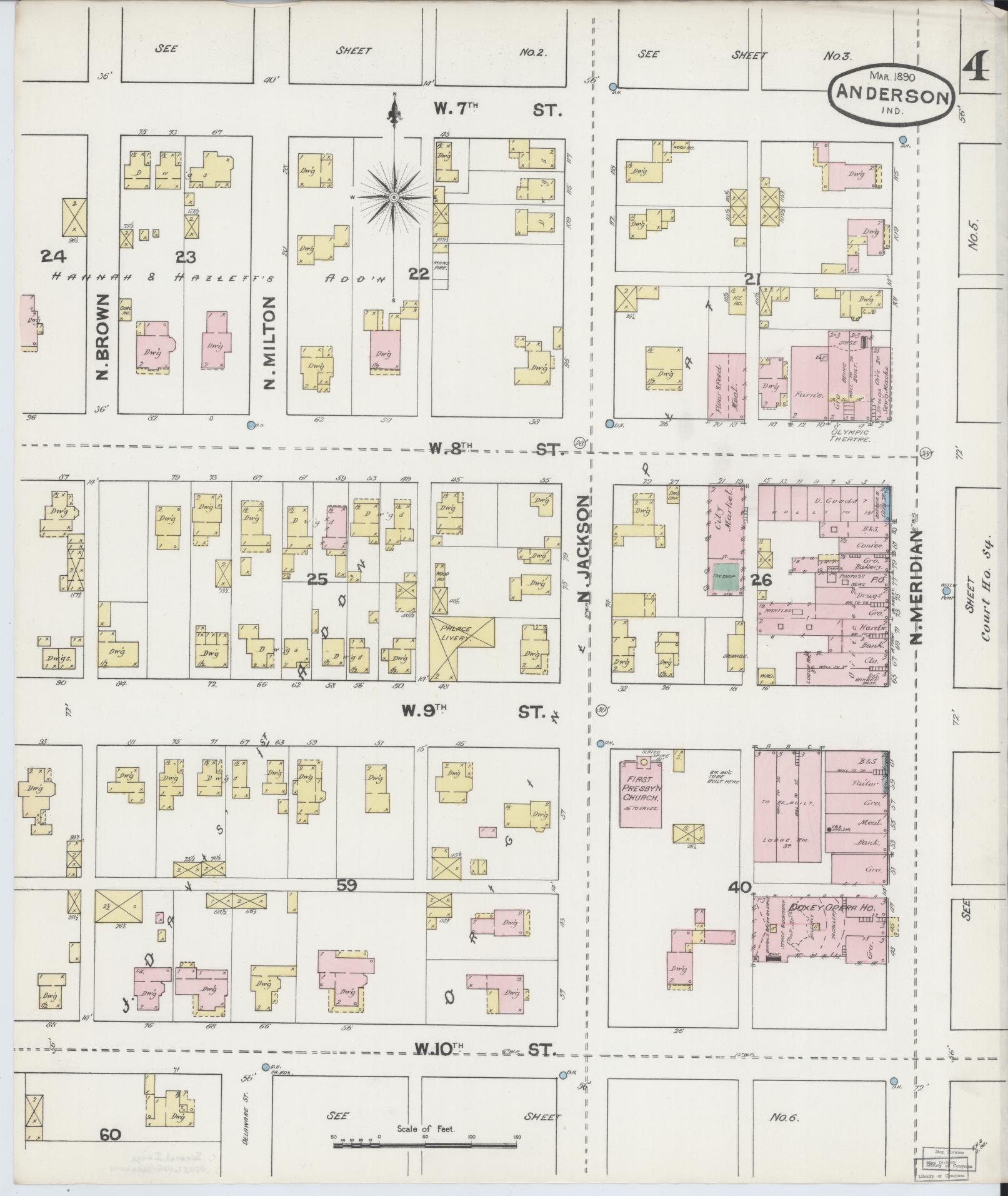 Sanborn Fire Insurance Map from Anderson, Madison County, Indiana (1890), Sheet #0004 - Historic Sanborn Fire Insurance Map Print, vintage old map wall art, antique decor, genealogy gift, Indiana Indiana map