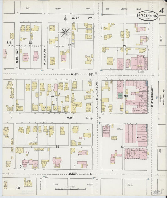 Sanborn Fire Insurance Map from Anderson, Madison County, Indiana (1890), Sheet #0004 - Historic Sanborn Fire Insurance Map Print, vintage old map wall art, antique decor, genealogy gift, Indiana Indiana map