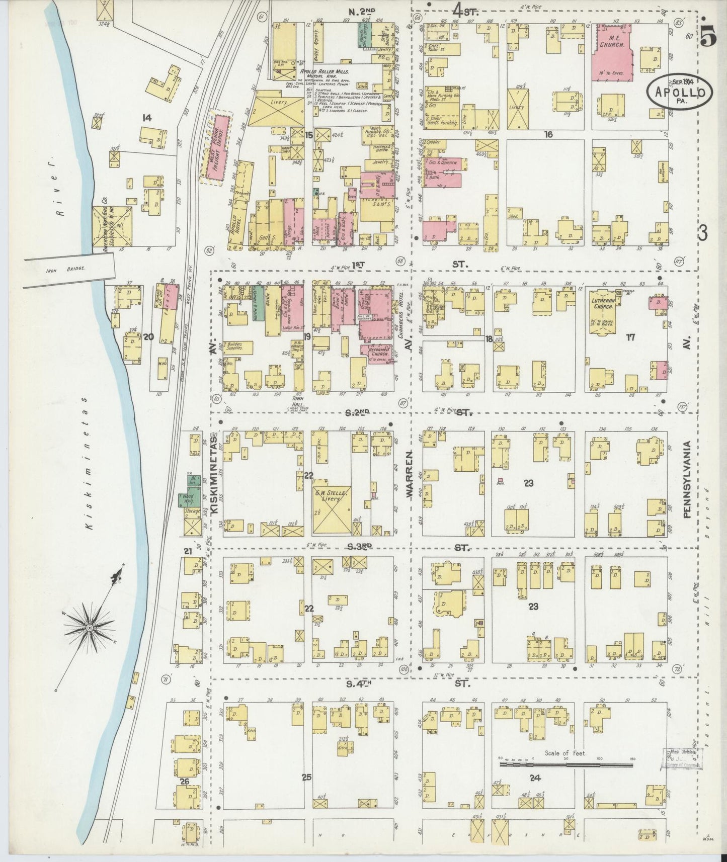 Sanborn Fire Insurance Map from Apollo, Armstrong County, Pennsylvania (1904), Sheet #0005 - Historic Sanborn Fire Insurance Map Print, vintage old map wall art, antique decor, genealogy gift, Pennsylvania Pennsylvania map