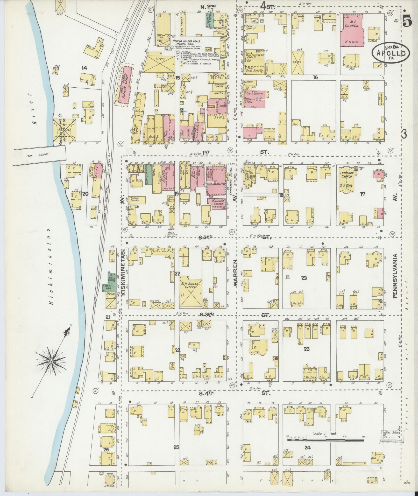 Sanborn Fire Insurance Map from Apollo, Armstrong County, Pennsylvania (1904), Sheet #0005 - Historic Sanborn Fire Insurance Map Print, vintage old map wall art, antique decor, genealogy gift, Pennsylvania Pennsylvania map