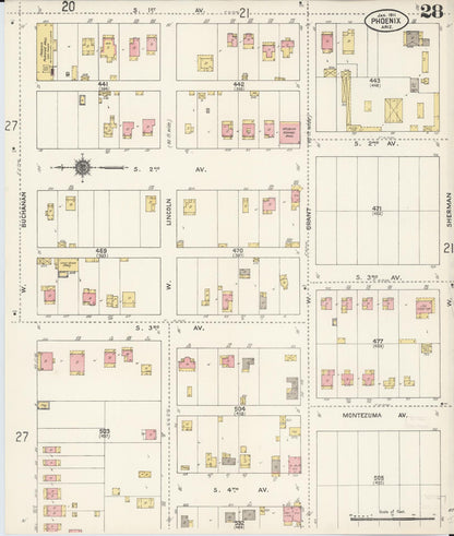 Sanborn Fire Insurance Map from Phoenix, Maricopa County, Arizona (1911), Sheet #0028 - Complete Map Set gallery image, historic Sanborn map, vintage wall art, Arizona Arizona