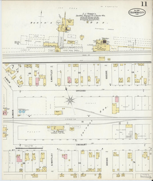 Sanborn Fire Insurance Map from Columbia City, Whitley County, Indiana (1897), Sheet #0011 - Historic Sanborn Fire Insurance Map Print, vintage old map wall art, antique decor, genealogy gift, Indiana Indiana map
