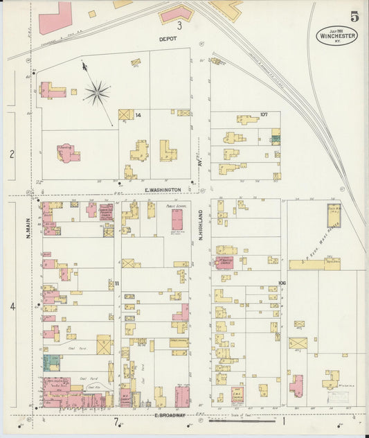 Sanborn Fire Insurance Map from Winchester, Clark County, Kentucky (1901), Sheet #0005 - Historic Sanborn Fire Insurance Map Print, vintage old map wall art, antique decor, genealogy gift, Kentucky Kentucky map