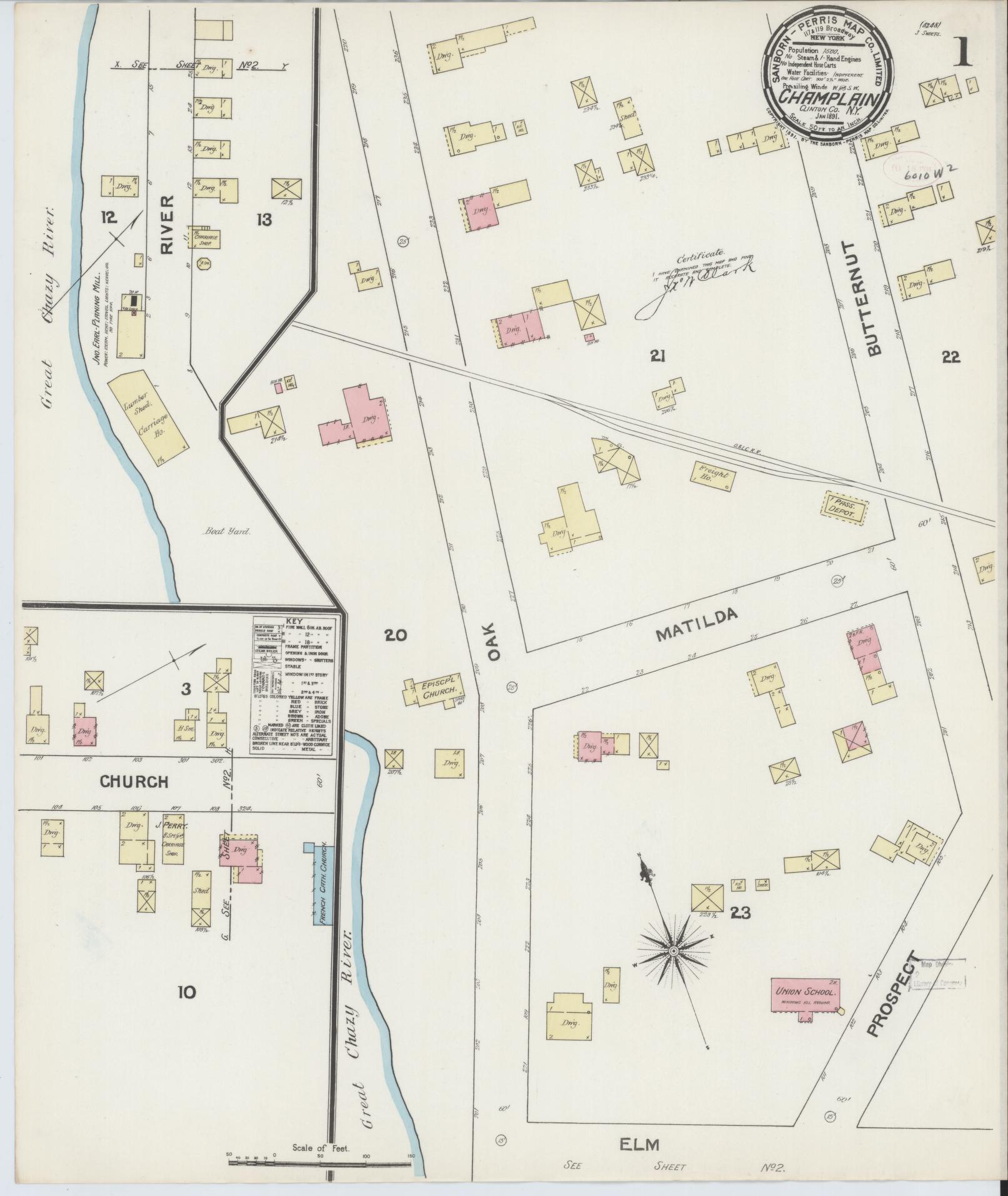 Sanborn Fire Insurance Map from Champlain, Clinton County, New York. (1891) – Historic Sanborn Fire Insurance Map Print