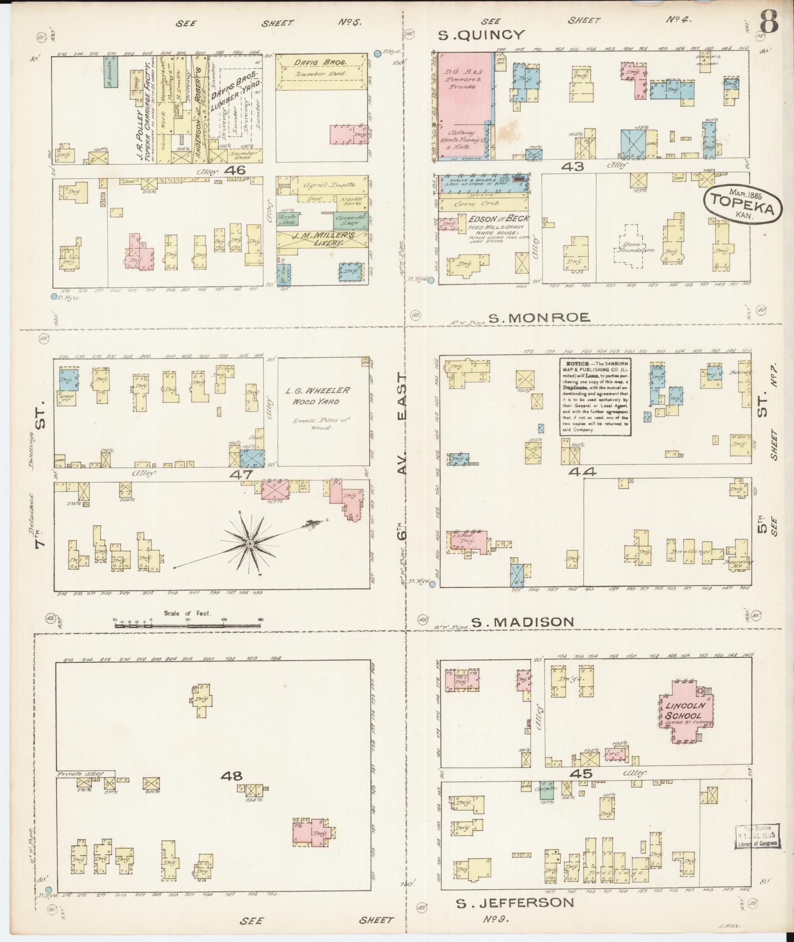 Sanborn Fire Insurance Map from Topeka, Shawnee County, Kansas (1885), Sheet #0008 - Complete Map Set gallery image, historic Sanborn map, vintage wall art, Kansas Kansas