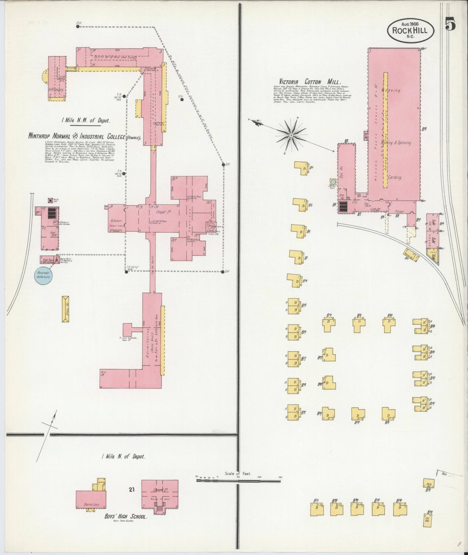 Sanborn Fire Insurance Map from Rock Hill, York County, South Carolina (1900), Sheet #0005 - Complete Map Set gallery image, historic Sanborn map, vintage wall art, South Carolina South Carolina