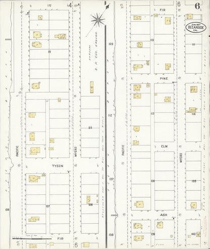 Sanborn Fire Insurance Map from Oceanside, San Diego County, California (1907), Sheet #0006 - Complete Map Set gallery image, historic Sanborn map, vintage wall art, California California