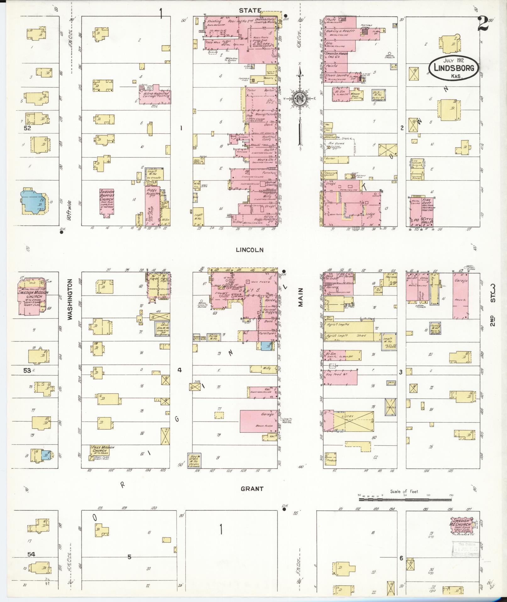 Sanborn Fire Insurance Map from Lindsborg, Mcpherson County, Kansas (1912), Sheet #0002 - Complete Map Set gallery image, historic Sanborn map, vintage wall art, Kansas Kansas