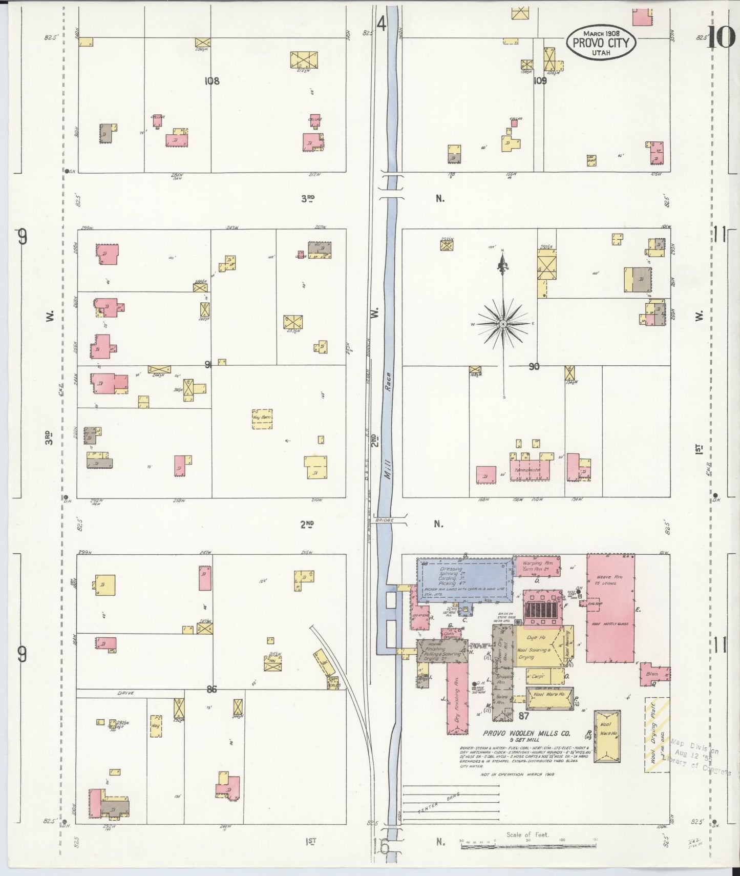 Sanborn Fire Insurance Map from Provo, Utah County, Utah (1908), Sheet #0010 - Historic Sanborn Fire Insurance Map Print, vintage old map wall art, antique decor, genealogy gift, Provo Utah map