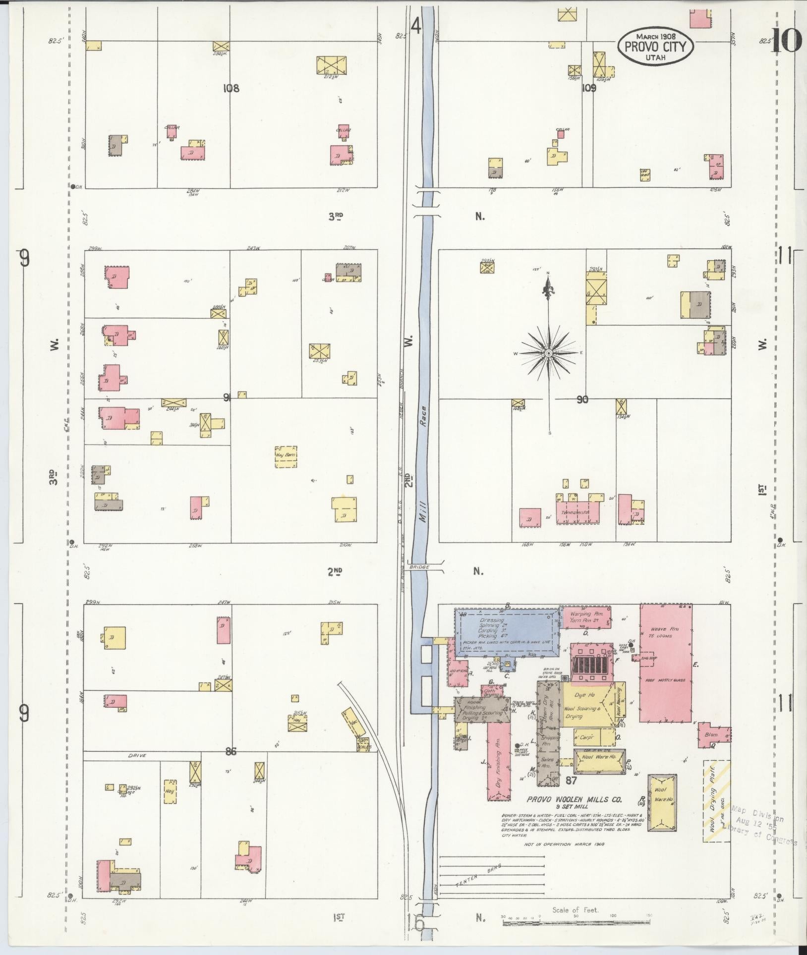 Sanborn Fire Insurance Map from Provo, Utah County, Utah (1908), Sheet #0010 - Historic Sanborn Fire Insurance Map Print, vintage old map wall art, antique decor, genealogy gift, Provo Utah map