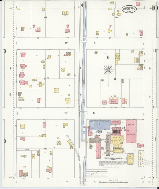 Sanborn Fire Insurance Map from Provo, Utah County, Utah (1908), Sheet #0010 - Historic Sanborn Fire Insurance Map Print, vintage old map wall art, antique decor, genealogy gift, Provo Utah map