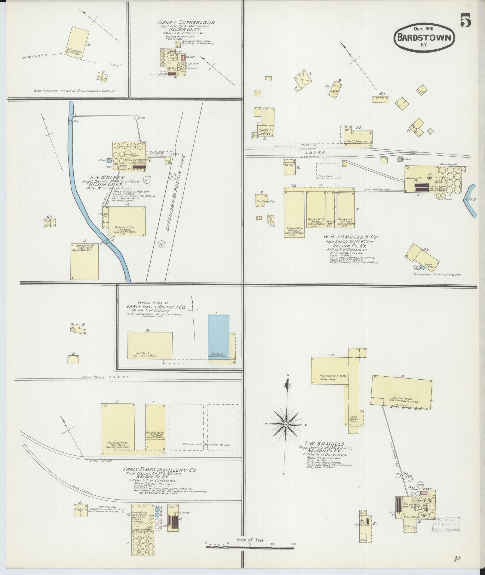 Sanborn Fire Insurance Map from Bardstown, Nelson County, Kentucky (1891), Sheet #0005 - Complete Map Set gallery image, historic Sanborn map, vintage wall art, Kentucky Kentucky