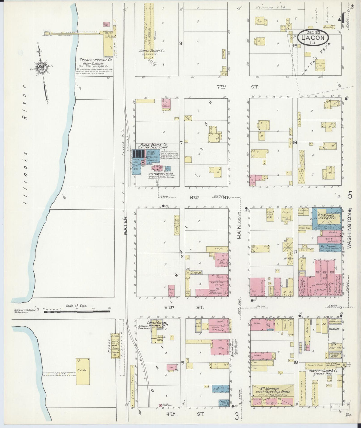 Sanborn Fire Insurance Map from Lacon, Marshall County, Illinois (1913), Sheet #0004 - Historic Sanborn Fire Insurance Map Print, vintage old map wall art, antique decor, genealogy gift, Illinois Illinois map