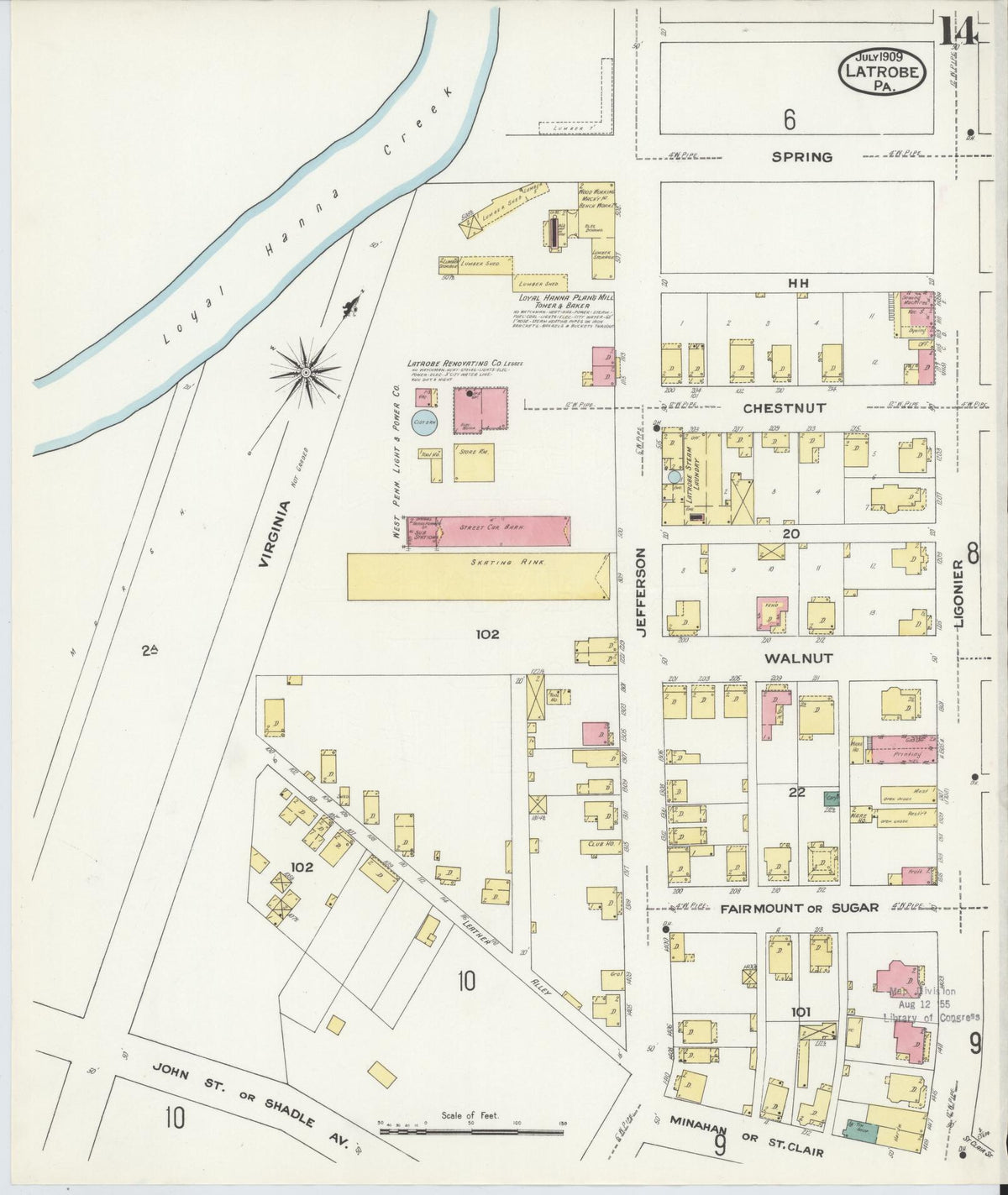 Sanborn Fire Insurance Map from Latrobe, Westmoreland County, Pennsylvania (1909), Sheet #0014 - Complete Map Set gallery image, historic Sanborn map, vintage wall art, Pennsylvania Pennsylvania
